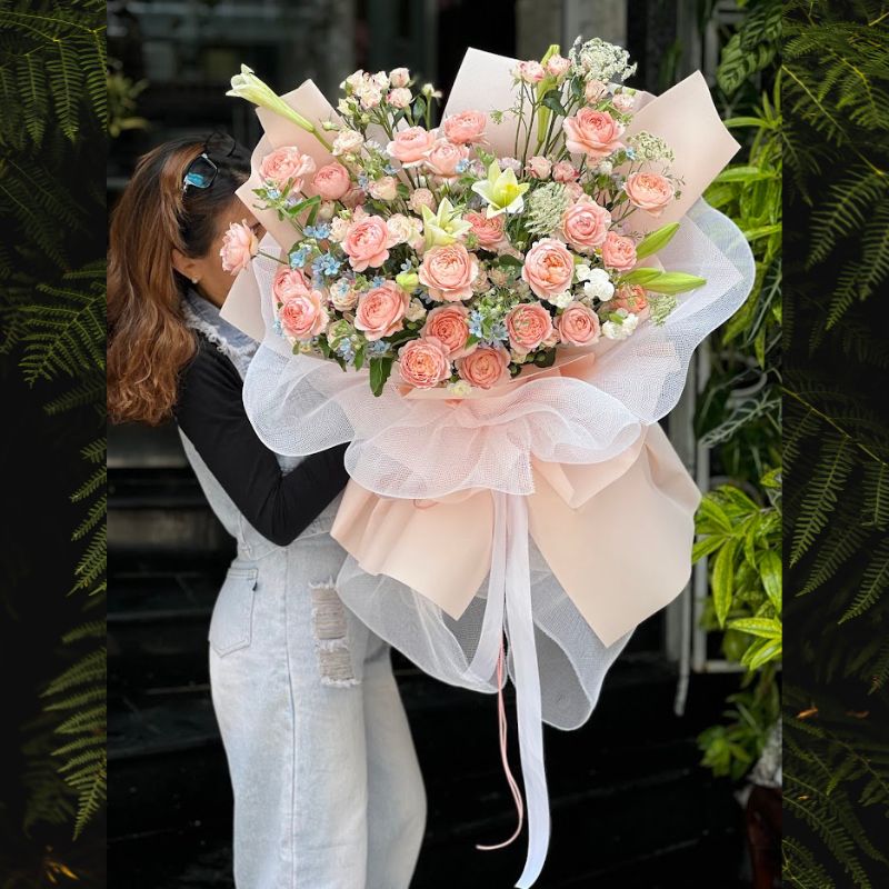 1-1.jpg Hoa Tặng Sinh Nhật Chị Bó Hoa Hồng Đào Dịu Dàng - Image 1