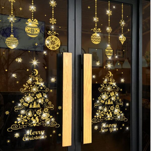 Decal dán kính Noel vàng to