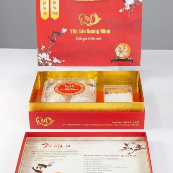 Yến cao cấp_Hộp giấy 4 tổ 30gr yến tinh chế, kèm đường phèn, táo, túi xách, kèm cẩm nang hướng dẫn sử dụng (Hộp 20cm x 30cm)