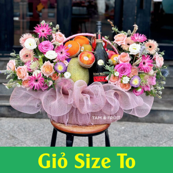 Giỏ trái cây kèm hoa tươi ht128
