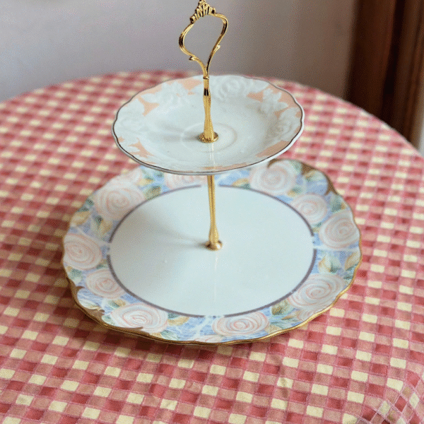 Kệ bánh 2 tầng hoa hồng