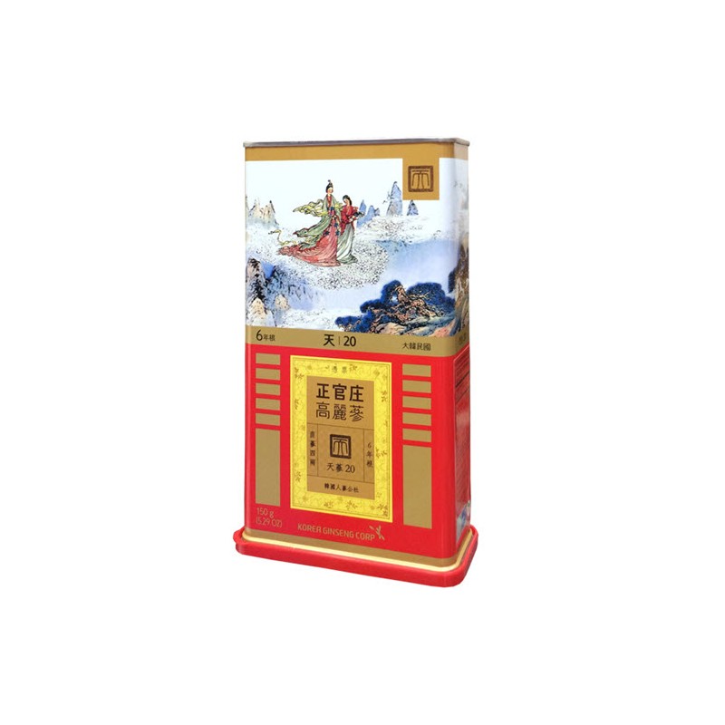 thien-sam-cu-kho-kgc-150gram-7-cu-so-20psc.jpg Thiên sâm củ khô KGC 150g số 20 hộp thiếc 7 củ hồng sâm Chính phủ Cheong Kwan Jang - Image 1