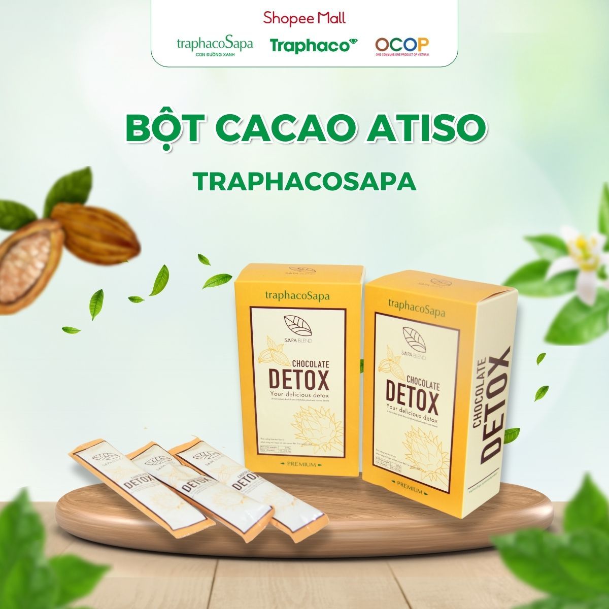 1_d482cdc7df8045ab90bbbb2857cee510_master.jpg Bột Cacao - Atiso/Actiso TRAPHACOSAPA Chocolate Detox OCOP 4 Sao Thanh Lọc Cơ Thể Giảm Căng Thẳng Hộp 12 Gói - Image 1