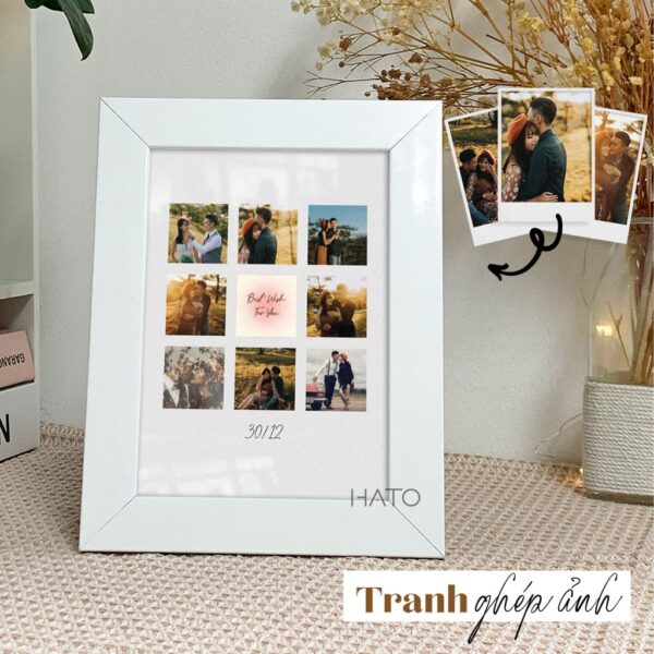 Tranh 8 Ảnh – Quà Tặng Cho Người Thân, Bạn Gái, Bạn Bè, Sinh Nhật, Kỷ Niệm – Tranh Trang Trí Bằng Gỗ, Màu Trắng, 16x22cm – HATO – Mẫu 03
