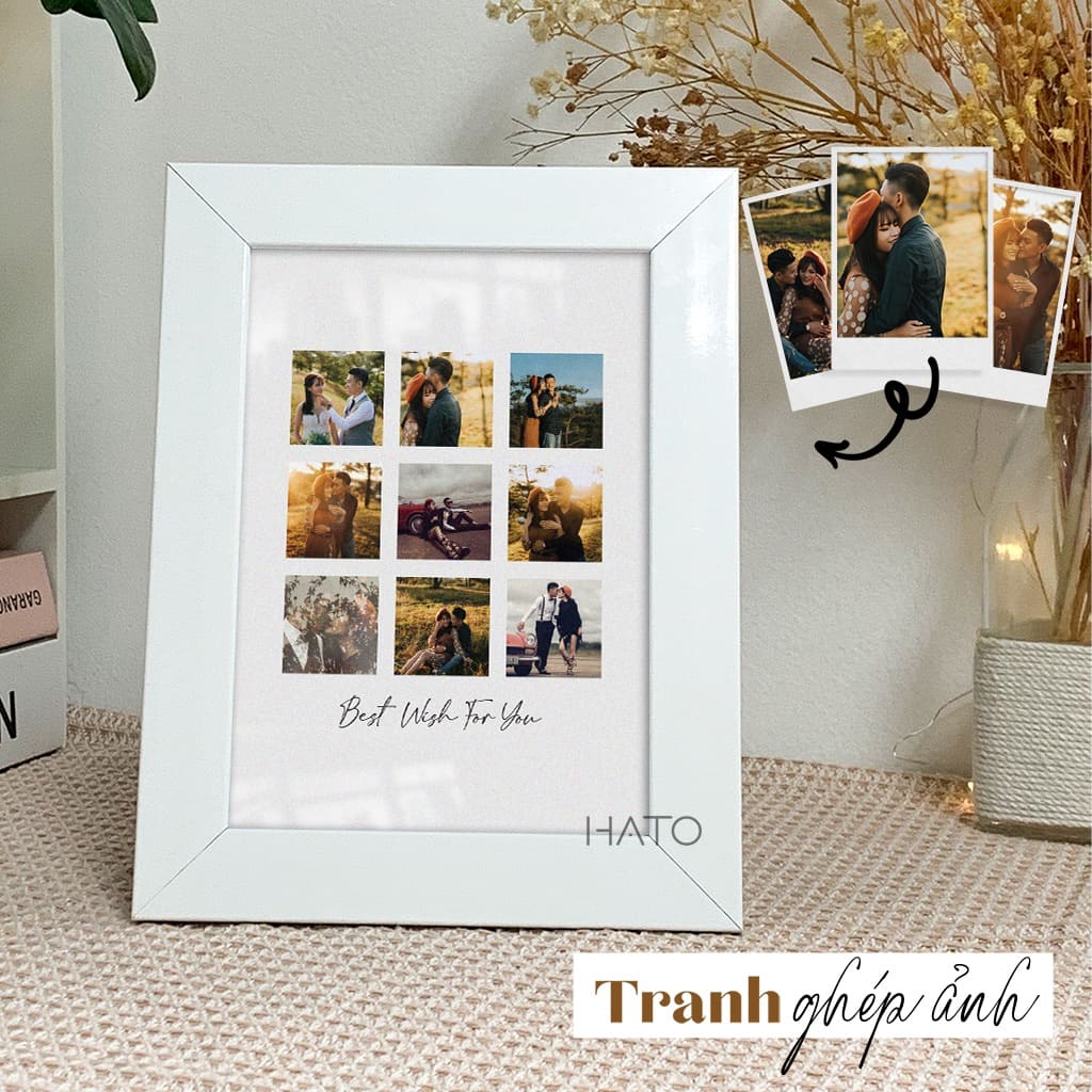 Tranh-anh-4-1.jpeg Tranh 9 Ảnh – Quà Tặng Cho Người Thân, Bạn Gái, Bạn Bè, Sinh Nhật, Kỷ Niệm – Tranh Trang Trí Bằng Gỗ, Màu Trắng, 16x22cm – HATO – Mẫu 04 - Image 1