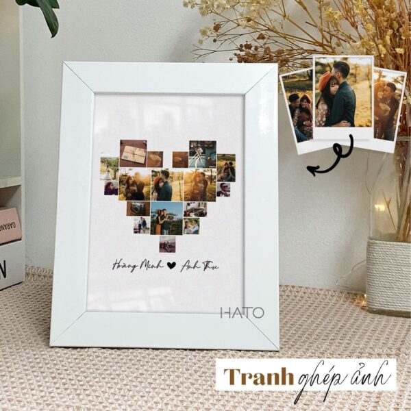 Tranh 17 Ảnh Ghép Hình Trái Tim – Quà Tặng Ý Nghĩa Cho Người Thân, Bạn Gái, Bạn Bè, Sinh Nhật, Kỷ Niệm – Tranh Trang Trí Bằng Gỗ, Màu Trắng, 16x22cm – HATO – Mẫu 01