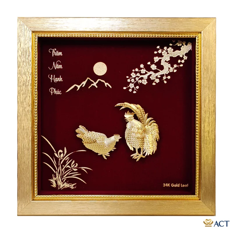 act-2424-0001_41528392cb204b31ab1eb61b00cb615a.png Quà tặng tranh Đôi Gà Tre dát vàng 24k ACT GOLD ISO 9001:2015 - Image 1