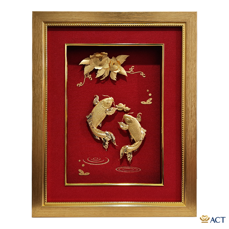 act-2734-0092_2c710259366246c9ab5275ca79a88cfd.jpg Quà tặng tranh Cá Chép Hoa Sen dát vàng 24k ACT GOLD ISO 9001:2015 - Image 1