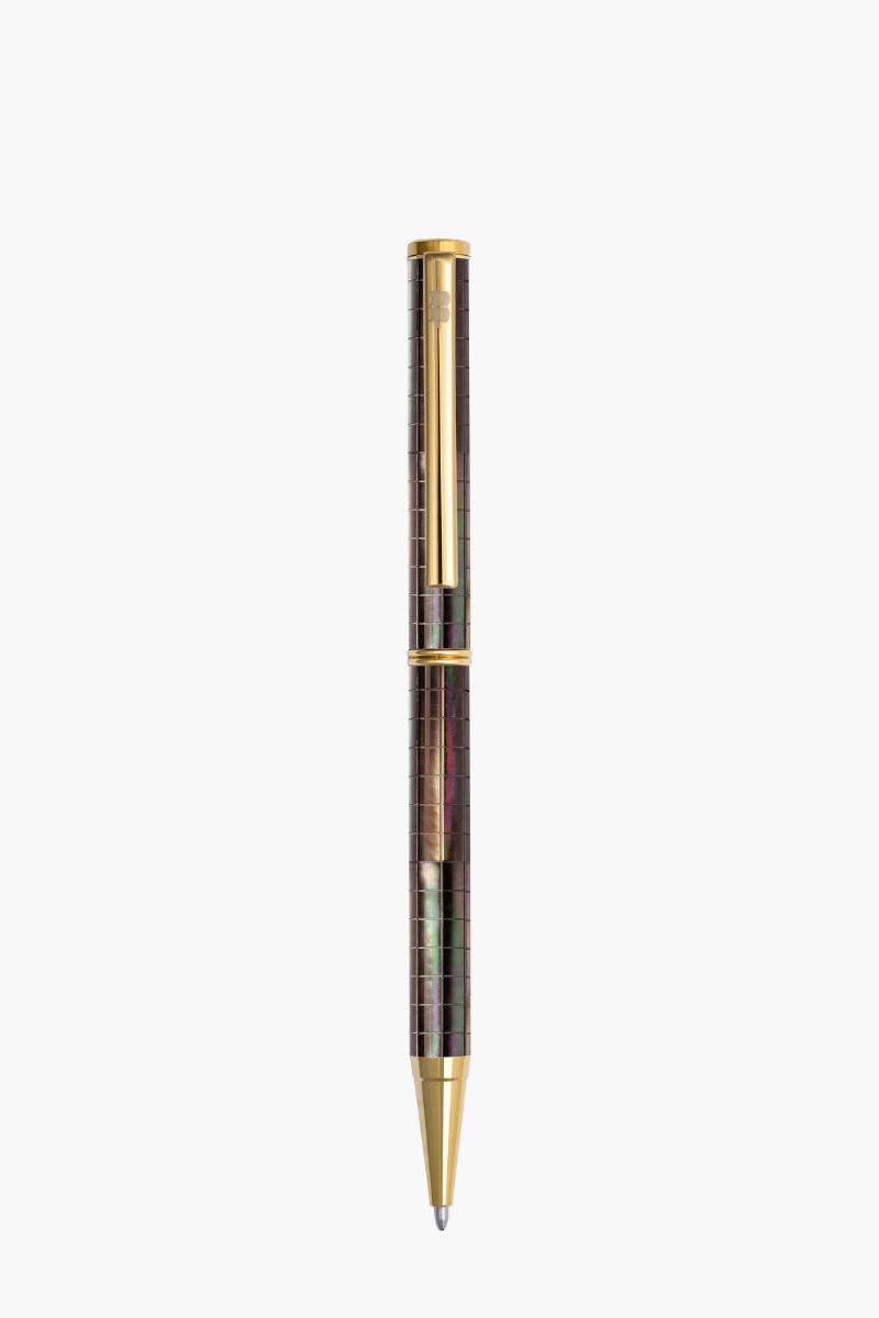 but-ky-khac-ten-inspired-vang-19_0ef66f2b1d69491989c443c6557da609.png Inspired - Bút Ký Ngọc Trai Đen Tahiti - Sọc Caro - Mạ Titanium Gold - Image 1