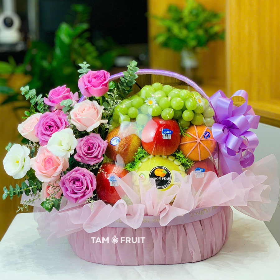 gio-hoa-qua-kem-hoa-tuoi-1.jpg Giỏ trái cây kèm hoa tươi ht181 - Image 1