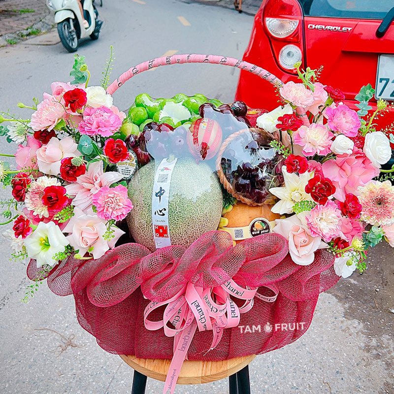 gio-qua-1.jpg Giỏ trái cây kèm hoa tươi ht153 - Image 1