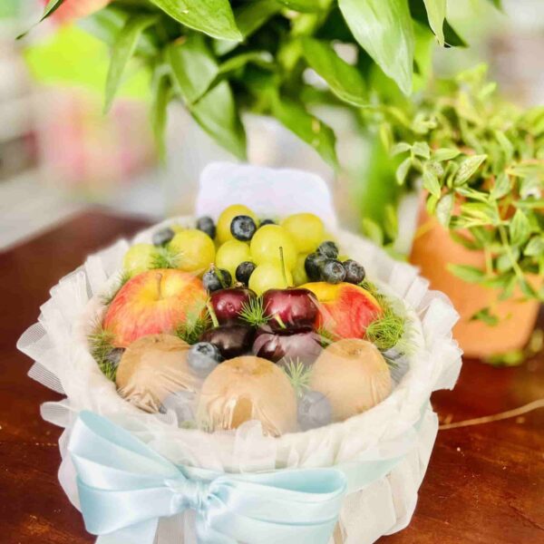 Giỏ Trái Cây Tròn Tone Trắng - Giỏ Qùa Tặng
