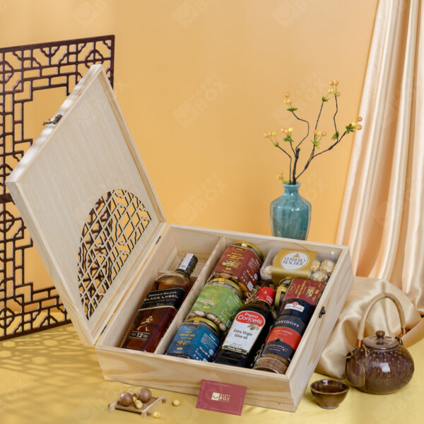 Hộp quà tết gỗ cao cấp Happybox Xuân Lộc Tài Phú Quý HPH051