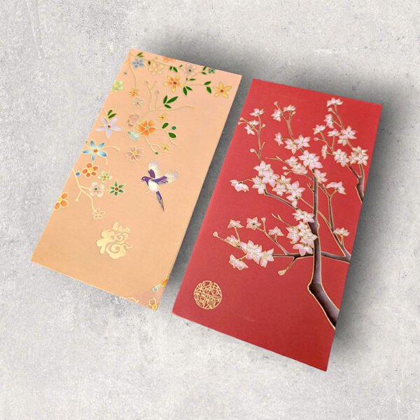 Bộ 6 Bao Lì Xì Cao Cấp Hoạ Tiết Hoa Xuân Mẫu 4 – Giấy Cứng 160gsm