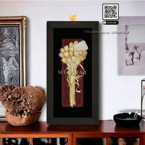 qua tang doanh nghiep, khach hang, doi tac cao cap, y nghia dat Tranh hoa tulip dát vàng (13x26cm) - Image 1