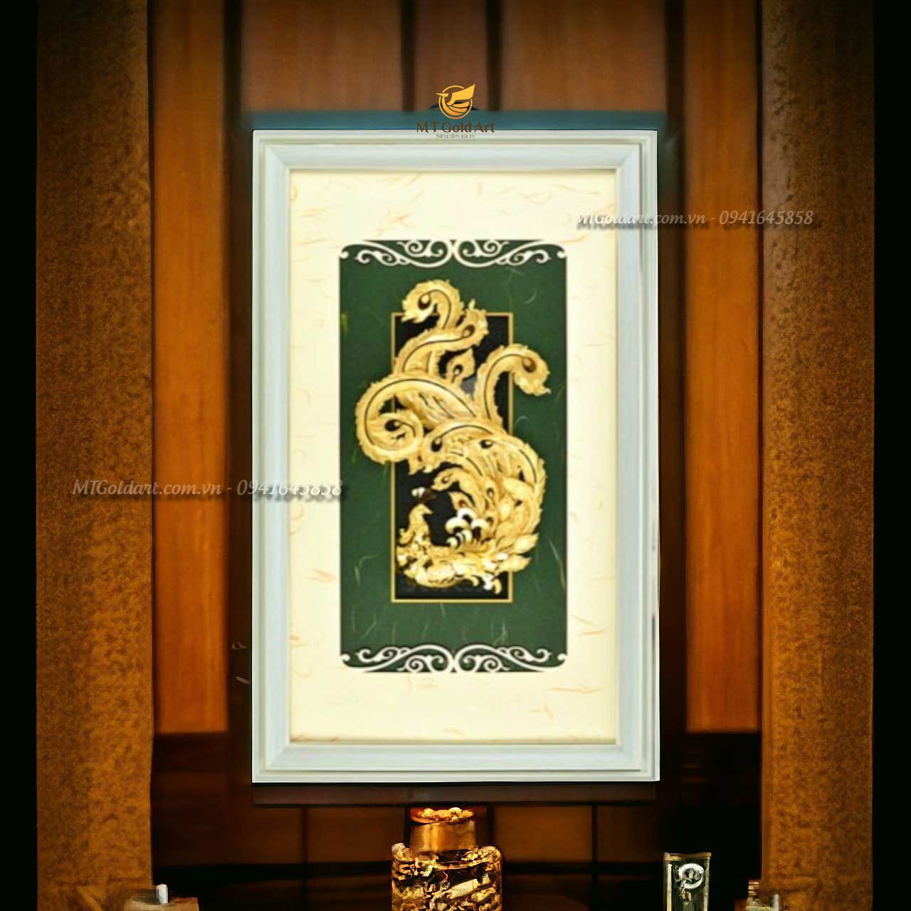 Qua tang doanh nghiep, khach hang, su kien dat vang cao cap, y nghia tai thanh pho ho chi minh Tranh Chim Phượng Hoàng dát vàng (40x65cm) - Image 1