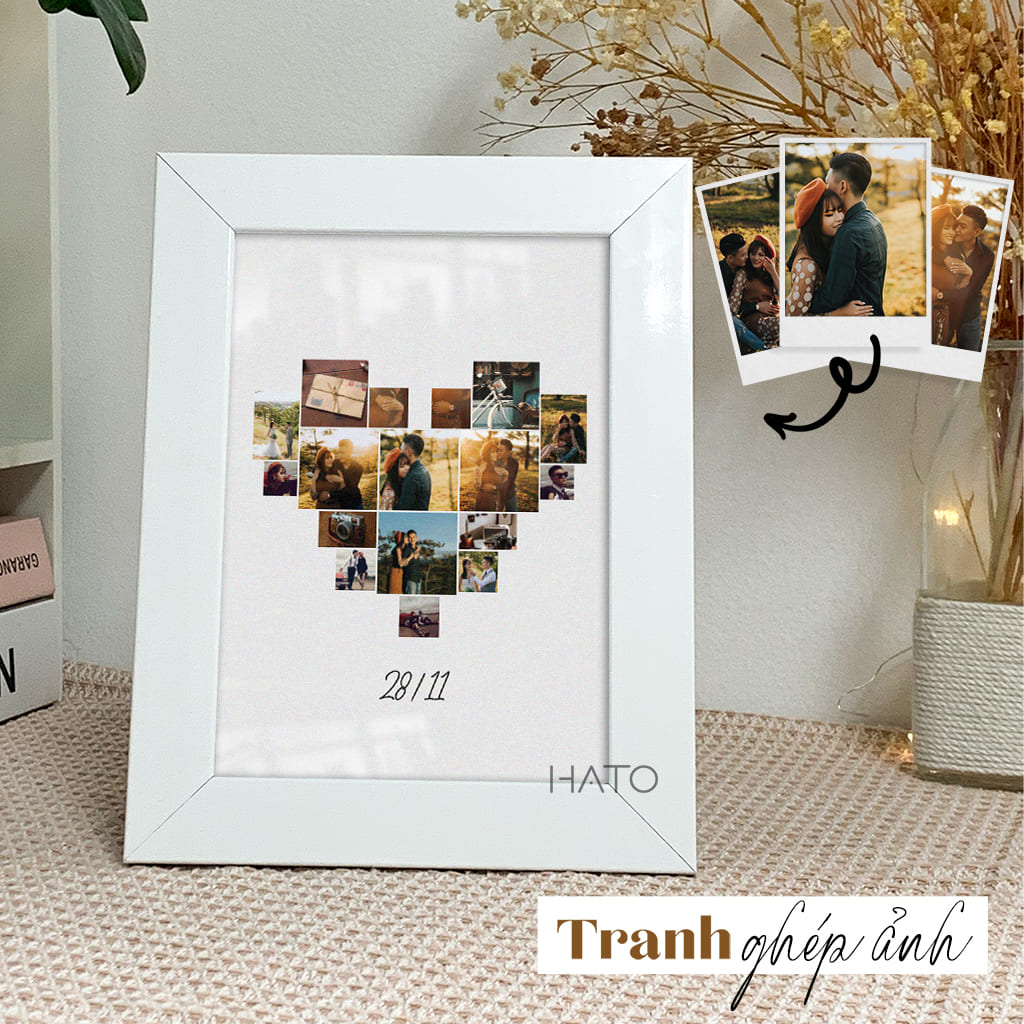 tranh-anh-2-1.jpg Tranh 17 Ảnh Ghép Hình Trái Tim – Quà Tặng Ý Nghĩa Cho Người Thân, Bạn Gái, Bạn Bè, Sinh Nhật, Kỷ Niệm – Tranh Trang Trí Bằng Gỗ, Màu Trắng, 16x22cm – HATO – Mẫu 02 - Image 1