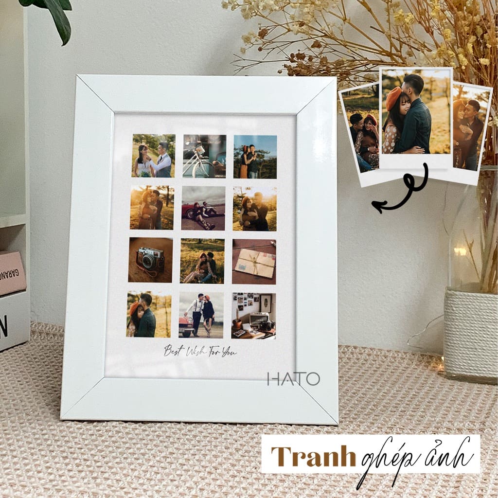 tranh-anh-5-1.jpeg Tranh 12 Ảnh – Quà Tặng Cho Người Thân, Bạn Gái, Bạn Bè, Sinh Nhật, Kỷ Niệm – Tranh Trang Trí Bằng Gỗ, Màu Trắng, 16x22cm – HATO – Mẫu 05 - Image 1