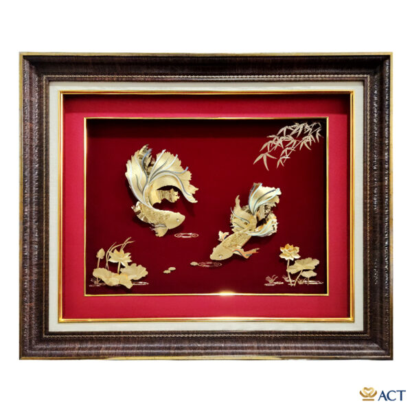 Quà tặng tranh Đôi Cá Xiêm dát vàng 24k ACT GOLD ISO 9001:2015