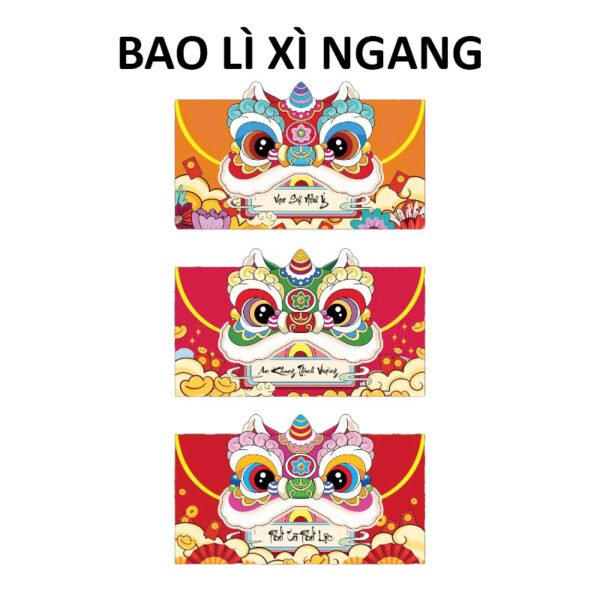 Shop sỉ combo 10 Bao Lì Xì Đầu Lân Ngang