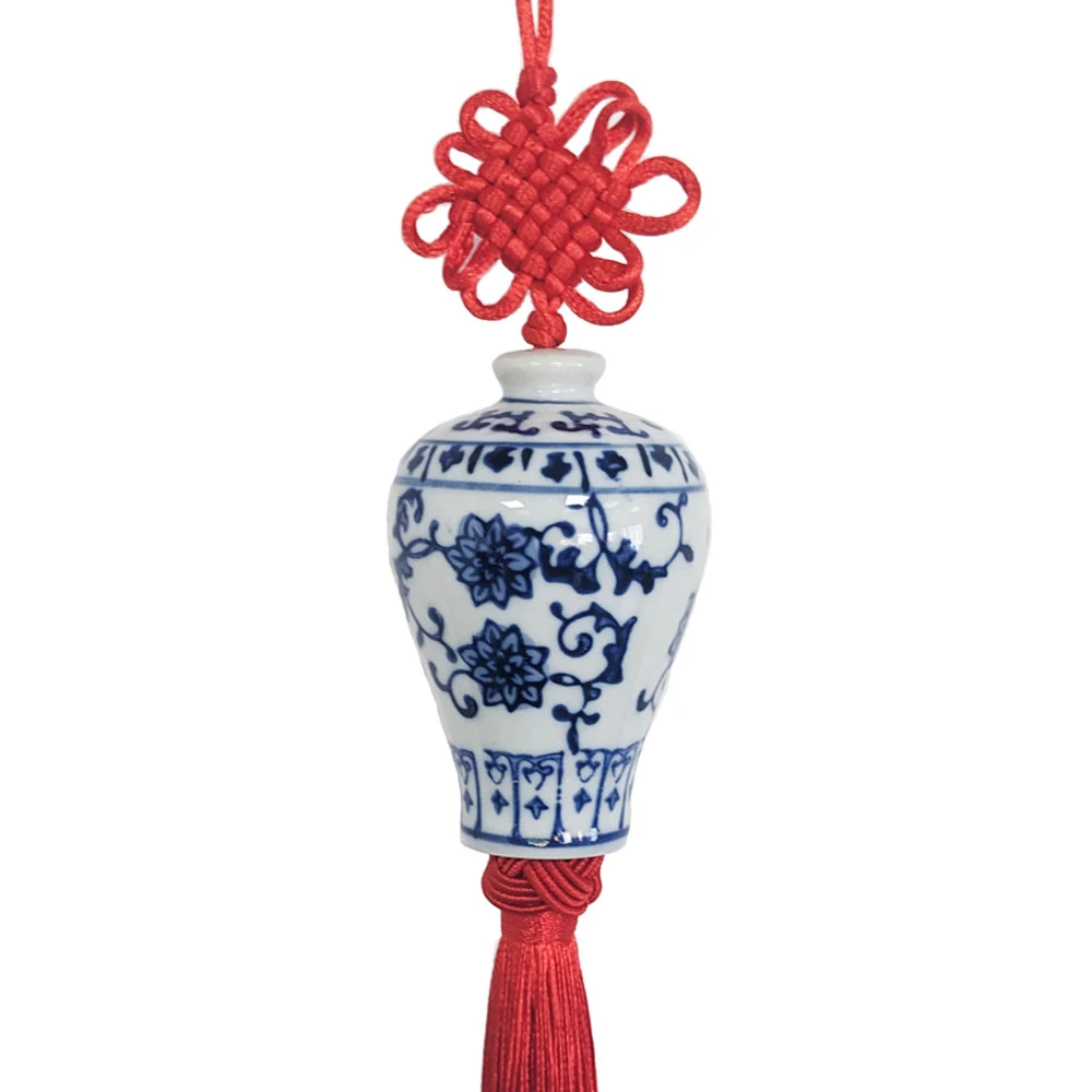 CHARM-GINGERJAR-BLUE05.jpg.webp Charm Bình Gốm Ginger Jar Màu Trắng Xanh và Tua Rua Đỏ Mẫu 05 - Image 1