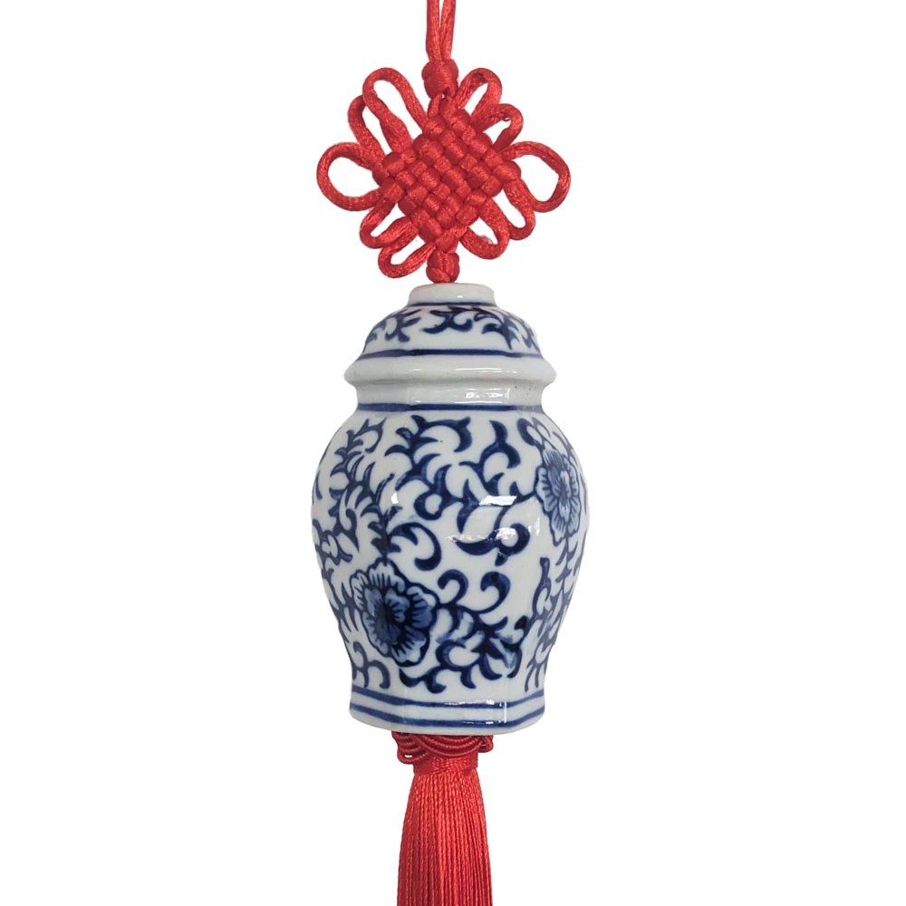 CHARM-GINGERJAR-BLUE09.jpg.webp Charm Bình Gốm Ginger Jar Màu Trắng Xanh và Tua Rua Đỏ Mẫu 09 - Image 1