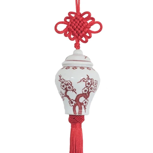 Charm Bình Gốm Ginger Jar Màu Đỏ và Tua Rua Đỏ Mẫu 2