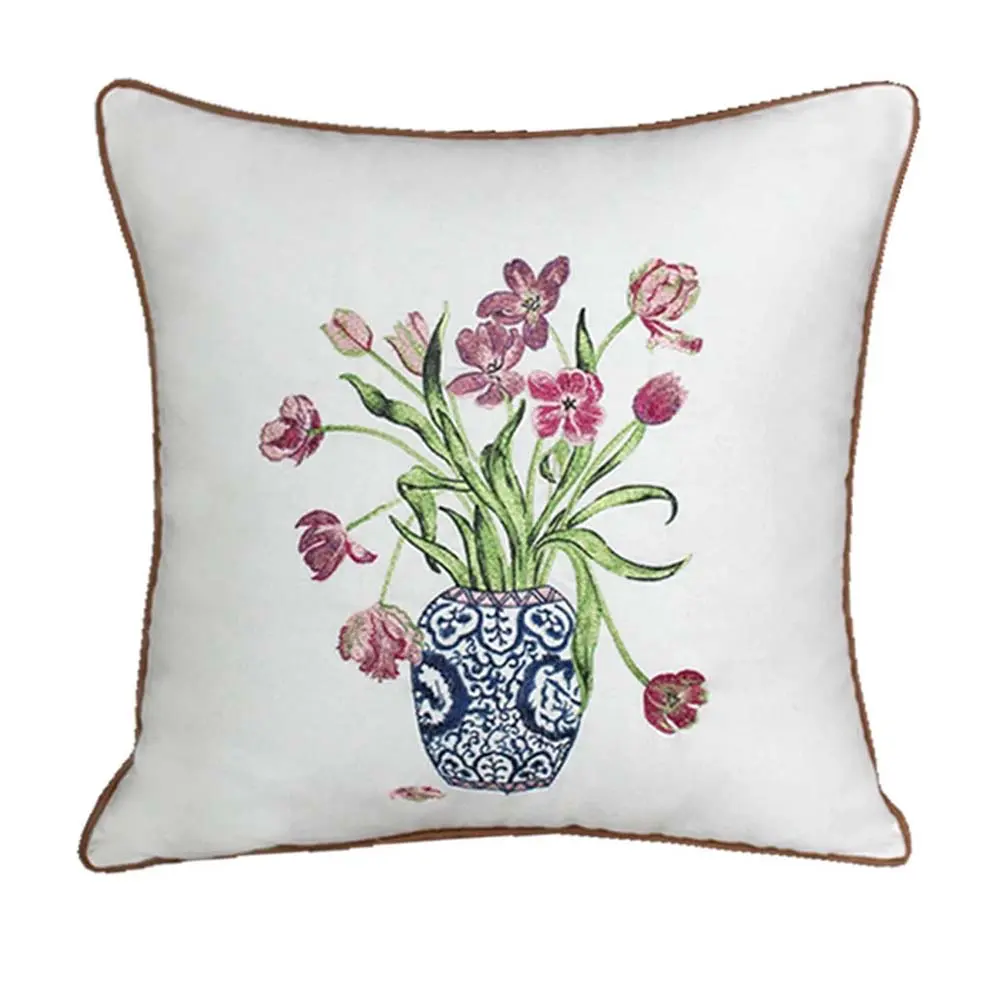 CUSH45E28093EMBR-FLWRVS.jpg.webp Vỏ gối trang trí thêu bình gốm xanh chinoiserie và hoa tulip - Image 1
