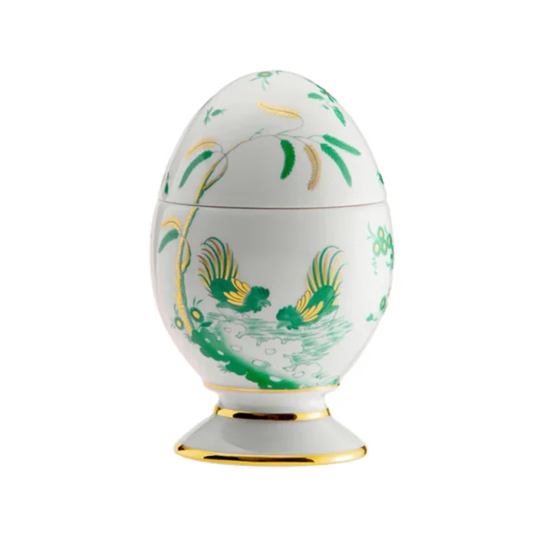 Hũ Trái Trứng Oro di Doccia màu xanh lá Giada 13.5cm – Hiệu Ginori 1735