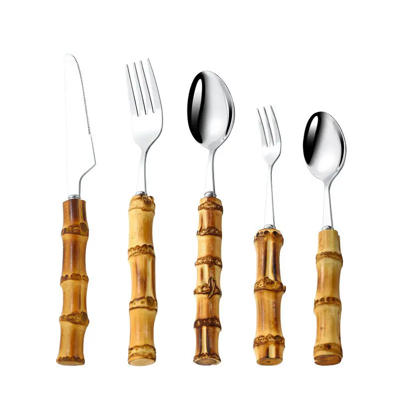 FLW-BAMBOO-01.jpg.webp Bộ 4 Món Dao, Muỗng, Nĩa Bằng Thép Cán Gỗ Tre - Image 1