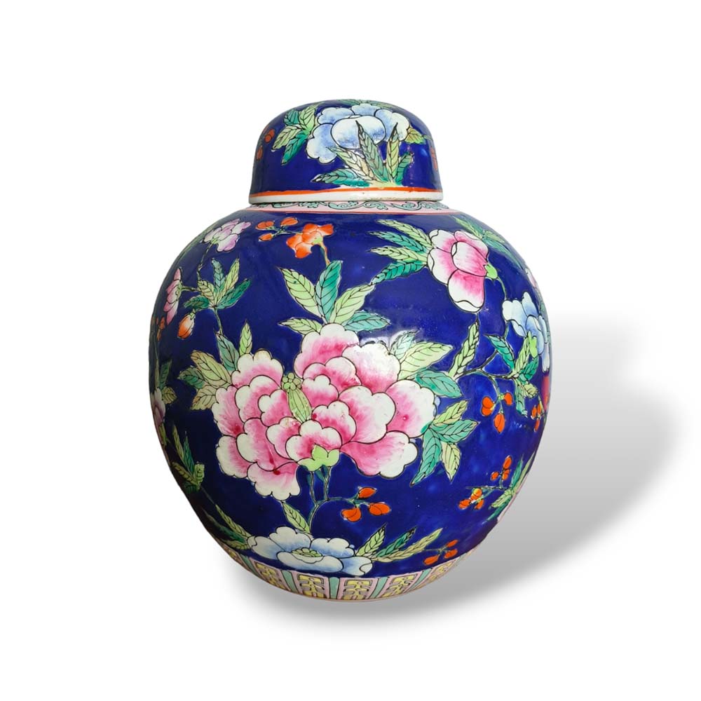 JAR-VINTAGE-COBALT.jpg Bình Ginger Jar Vintage Gốm Xanh Cobalt Vẽ Tay Có Nắp - Image 1