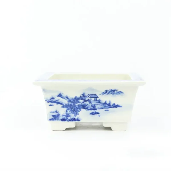 Chậu Men Lam Vuông Vẽ Tay Khung Cảnh