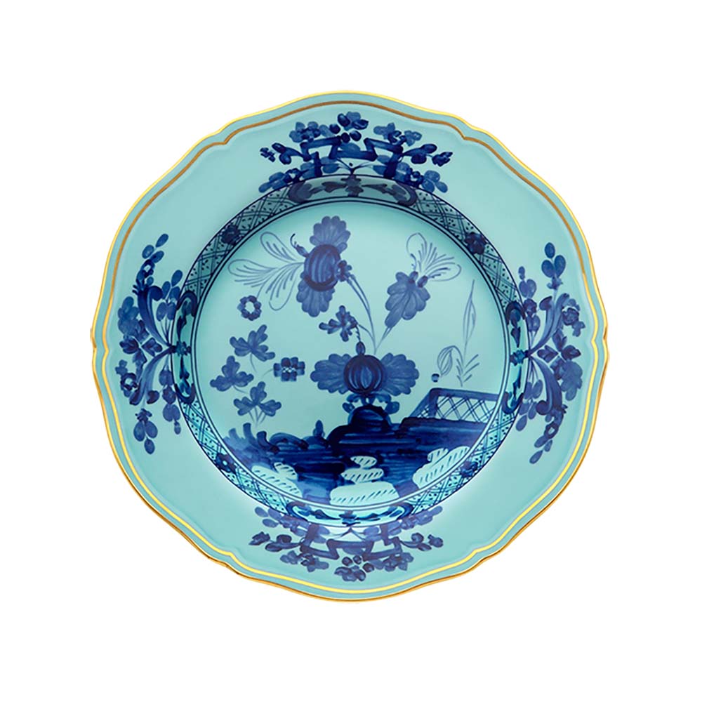 PLATE-GINORIOI-IRISDES21CM.jpg Bộ 2 Đĩa Oriente Italiano Iris Xanh Viền Vàng 21cm – Hiệu Ginori 1735 (Ý) - Image 1