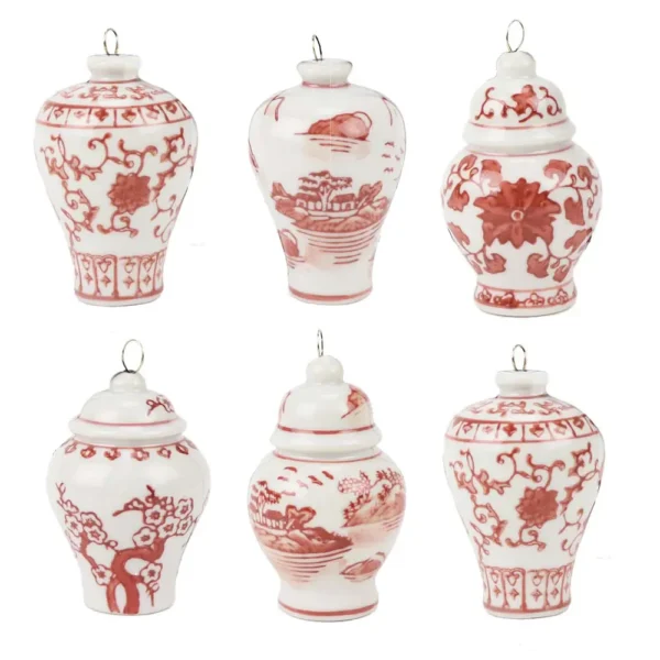 Bộ 6 Bình Gốm Sứ Ginger Jar Đỏ Vẽ Tay
