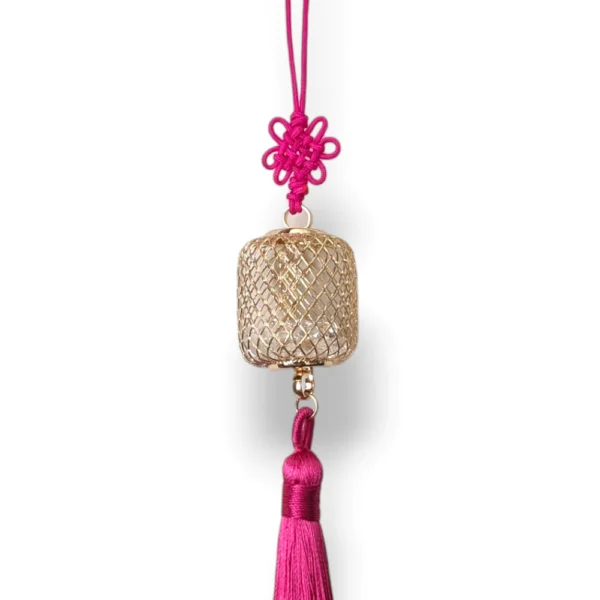 Charm lồng đèn vuông treo cây Tết màu hồng cánh sen 18cm
