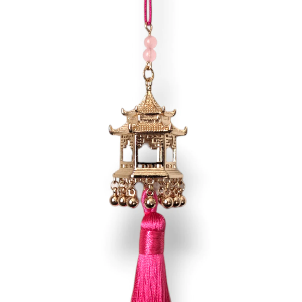 charm-pagoda-hotpink.jpg.webp Charm Ngôi Đền Treo Cây Tết Tua Rua Màu Hồng Cánh Sen 18cm - Image 1