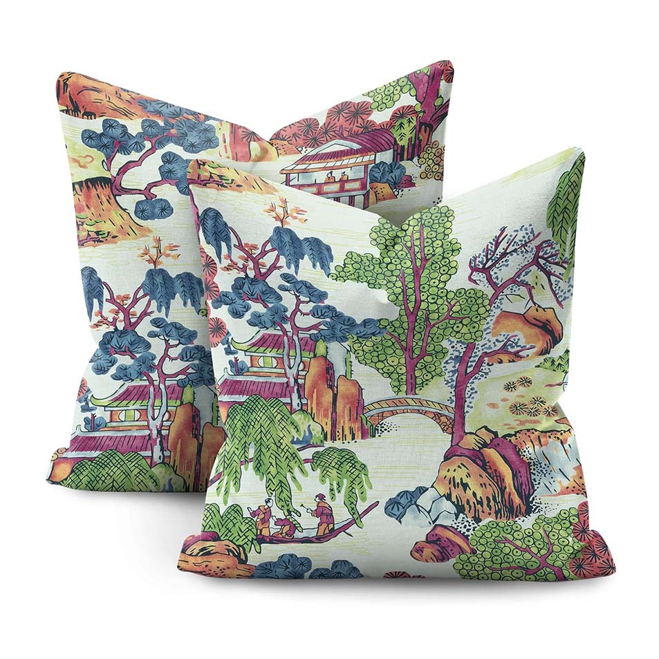 cush-linen-chinoiseriemulti.jpg Vỏ Gối Linen Phong Cảnh Chinoiserie Đa Sắc – Size 45x45cm - Image 1