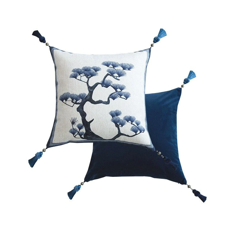cush45-pinetree-blwht.jpg.webp Vỏ Gối Cây Tùng 45x45cm Màu Trắng Xanh - Image 1