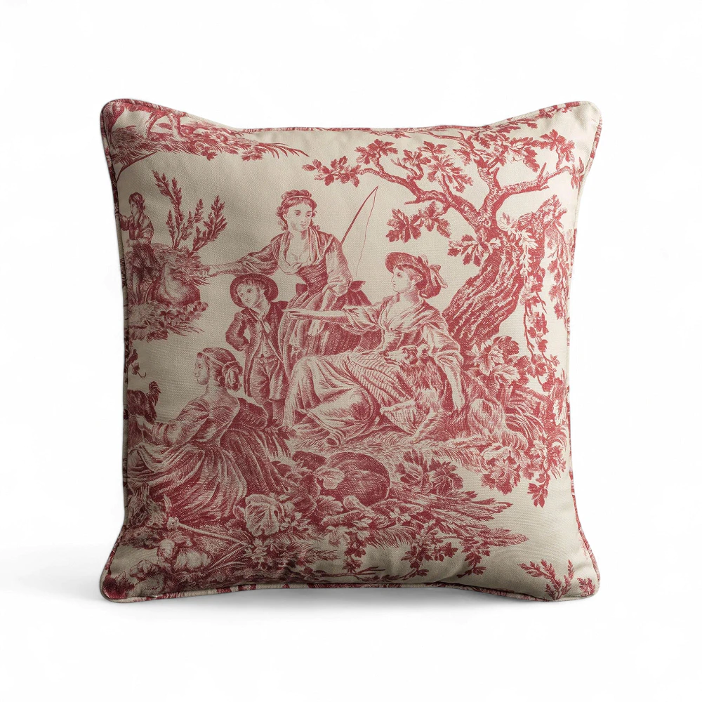 cush45-print-toiledejouyred.jpg.webp Private: Vỏ Gối Trang Trí Vải Toile de Jouy Size 45x45cm – Hiệu Maison d’Hermine - Image 1