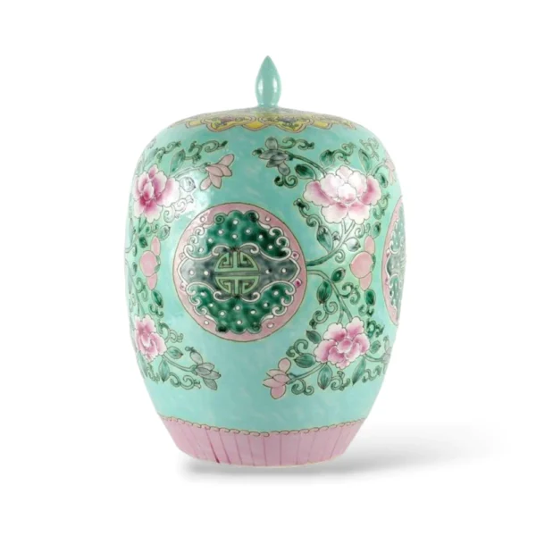 Bình Famille Rose Có Nắp Xanh Ngọc