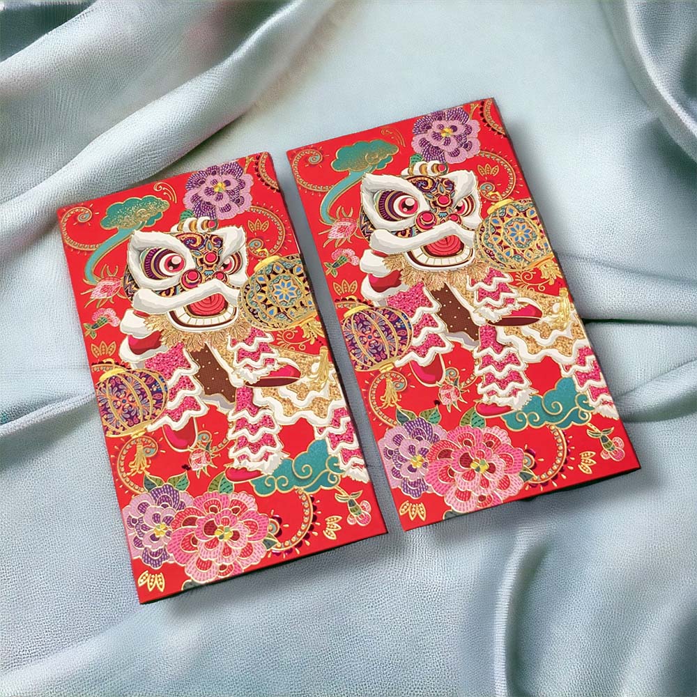 lixi-liondance.jpg Bộ 4 Bao Lì Xì Hình Con Lân Nhiều Màu Rực Rỡ – Giấy Cứng 160gsm - Image 1
