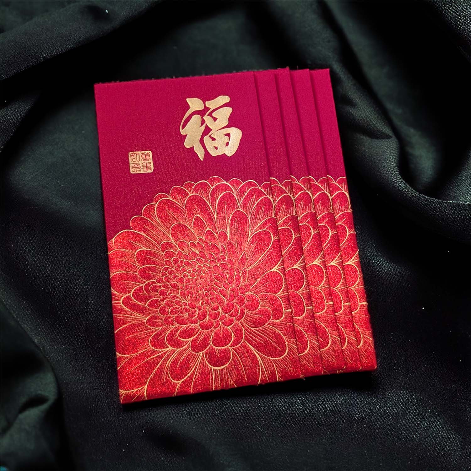 lixi-silk.jpg Bộ 2 Bao Lì Xì Lụa Cao Cấp Họa Tiết Hoa Cúc và Chữ Phúc - Image 1