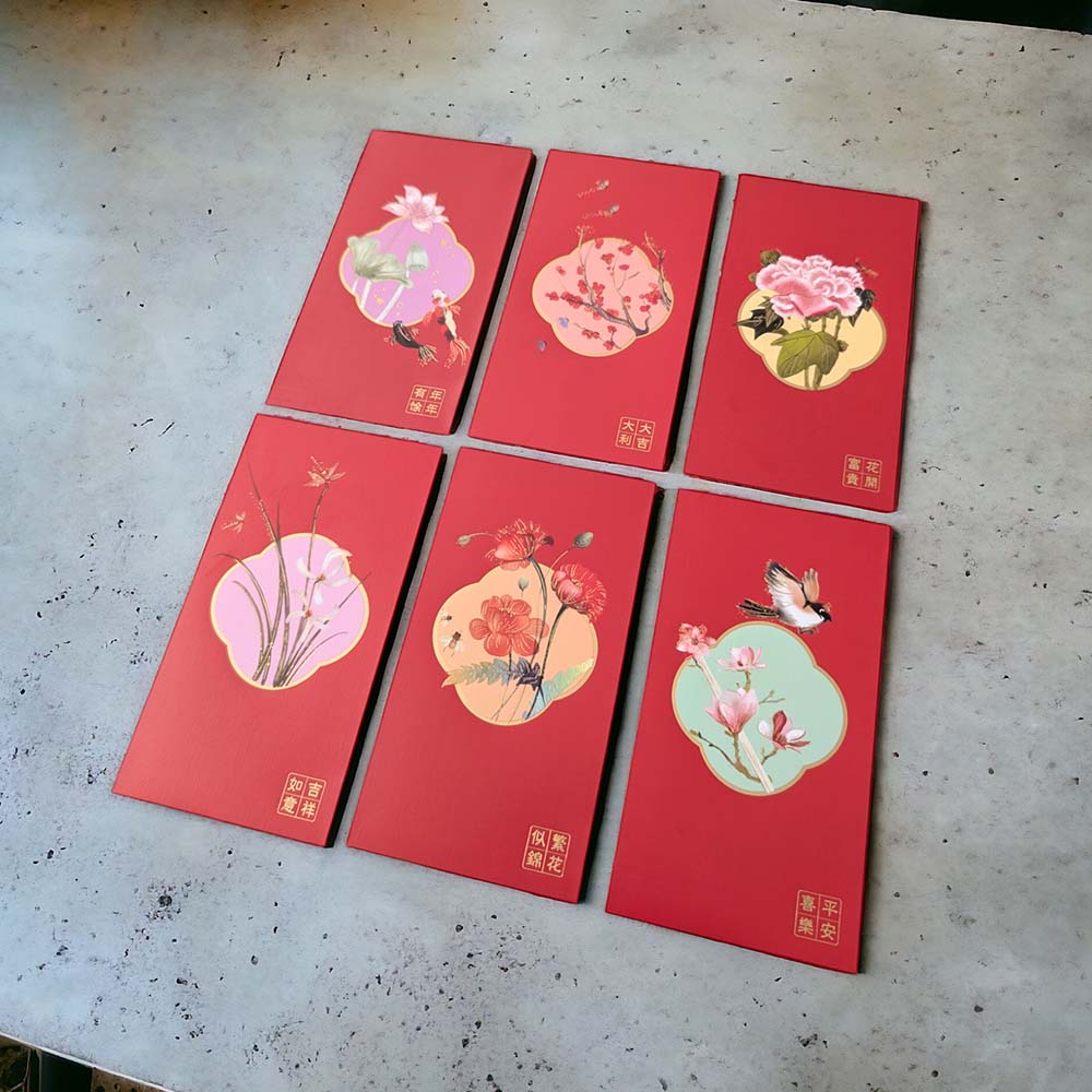 lixi-springflowers-3.jpg Bộ 6 Bao Lì Xì Cao Cấp Hoạ Tiết Hoa Xuân Mẫu 3 – Giấy Cứng 160gsm - Image 1
