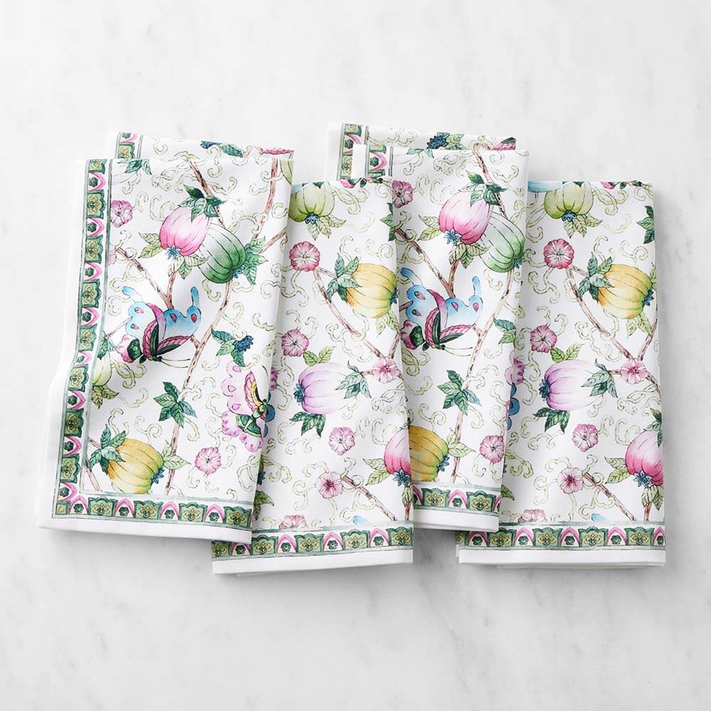 napkin-famrose-ws.jpeg Bộ 4 Khăn Ăn Cotton Famille Rose – Hiệu Williams Sonoma - Image 1