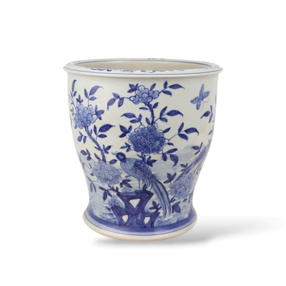 plnter-bluwhi-birdpeony.jpg.webp Chậu Men Lam Vẽ Tay Chim Đậu Cành Mẫu Đơn Trắng Xanh - Image 1