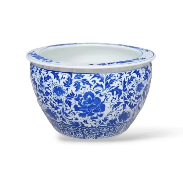 Chậu Men Lam Họa Tiết Hoa Size 42cm