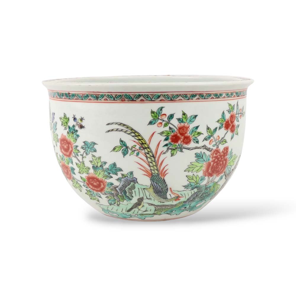 plnterfamlrose-peony-bowl.jpg Chậu Famille Rose Tròn Vẽ Tay Họa Tiết Hoa Mẫu Đơn Và Chim - Image 1