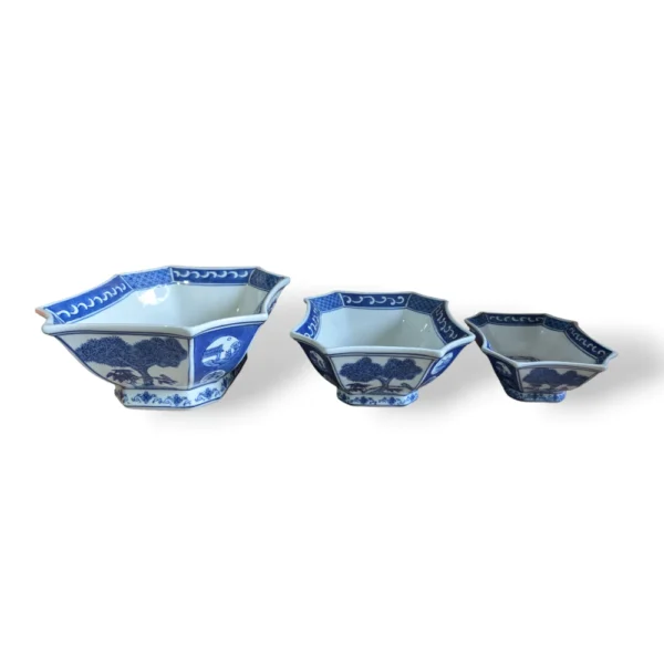 Bộ 3 Đĩa Đựng Thức Ăn Men Lam Trắng Xanh Cổ