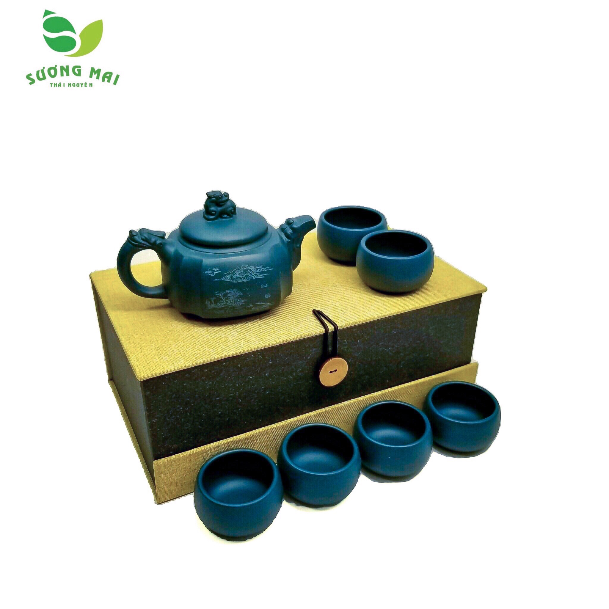 1-1-3.jpg Bộ Ấm Chén Tứ Phương Lam Sa, Nguyên Khoáng, Thủ Công 270ml - Image 1