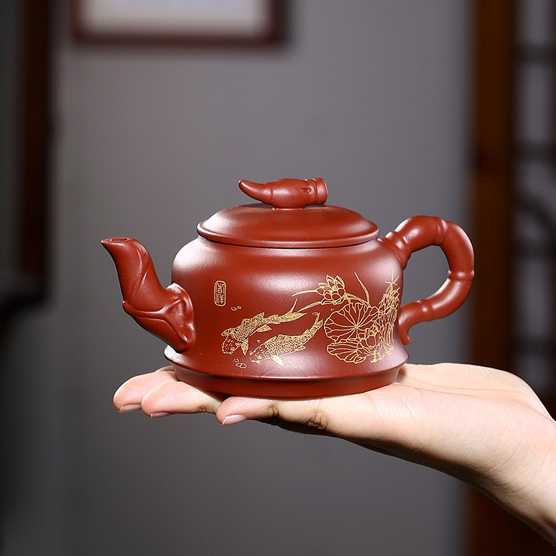 19091299218_1993664958.jpg Bộ Ấm Chén Tử Sa Sen Cá, Đại Hồng Bào Nguyên Khoáng, Thủ Công 280ml - Image 1